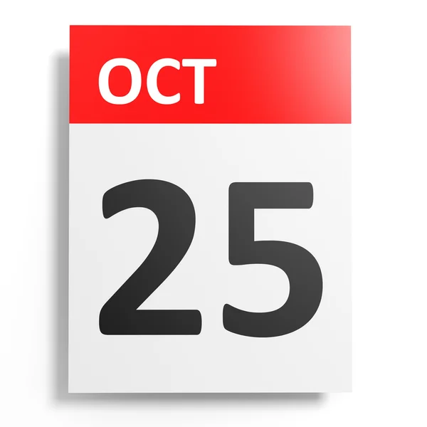 Calendario su sfondo bianco. 25 ottobre . — Foto Stock