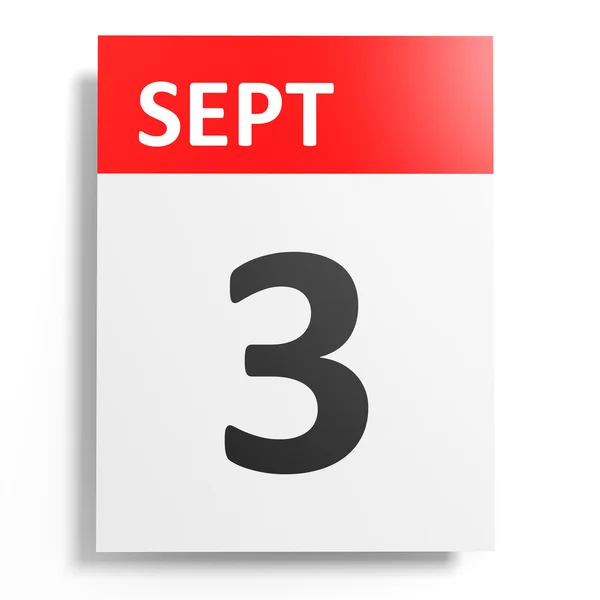 Calendario sobre fondo blanco. 3 de septiembre . —  Fotos de Stock