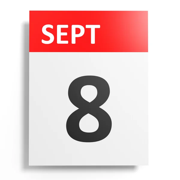 Calendario sobre fondo blanco. 8 de septiembre . — Foto de Stock