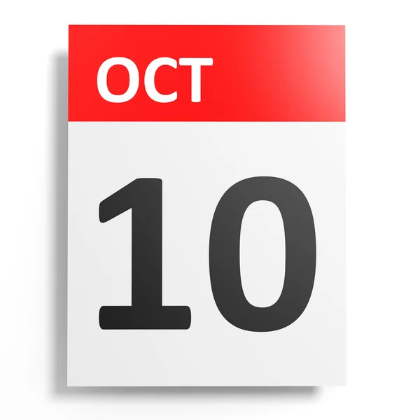 Calendario sobre fondo blanco. 10 de octubre . — Foto de Stock