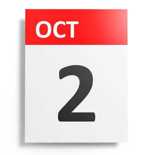 Ημερολόγιο σε άσπρο φόντο. 2 Οκτωβρίου. — Φωτογραφία Αρχείου