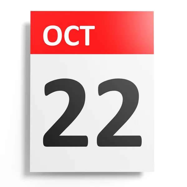 Calendario sobre fondo blanco. 22 de octubre . —  Fotos de Stock