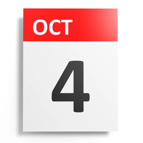 Calendario sobre fondo blanco. 4 de octubre . —  Fotos de Stock