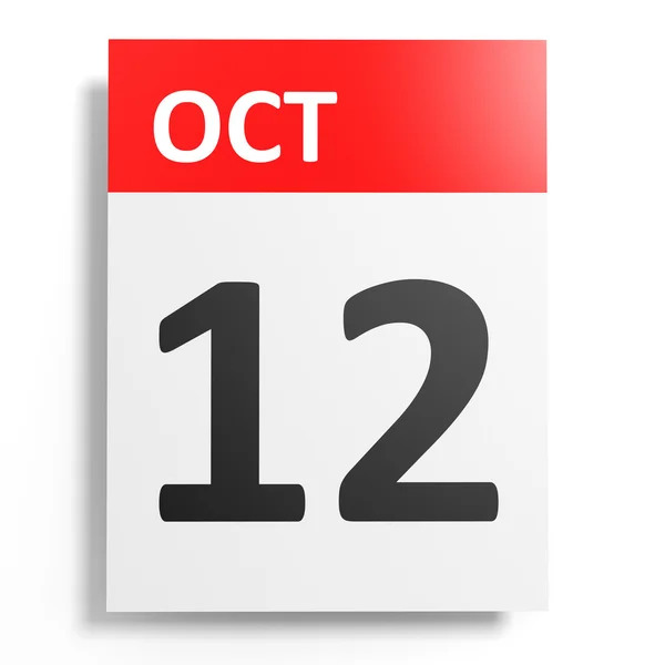 Calendario sobre fondo blanco. 12 de octubre . —  Fotos de Stock