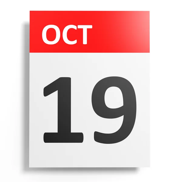 Kalendář na bílém pozadí. 19. října. — Stock fotografie