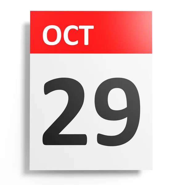 Ημερολόγιο σε άσπρο φόντο. 29 Οκτωβρίου. — Φωτογραφία Αρχείου