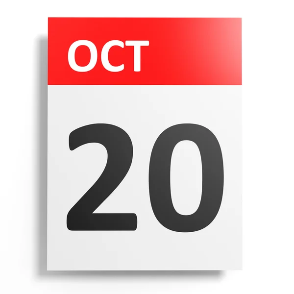 Calendario sobre fondo blanco. 20 de octubre . — Foto de Stock