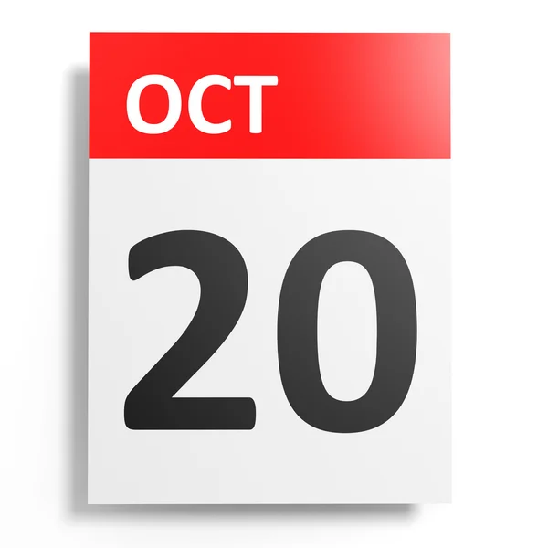 Calendar on white background. 20 October. — Stock Photo, Image