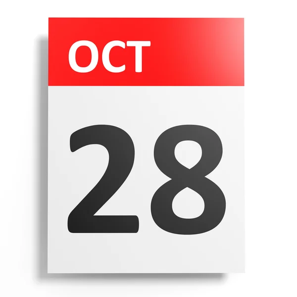 Calendario sobre fondo blanco. 28 de octubre . —  Fotos de Stock