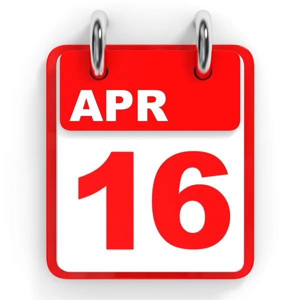 Kalender auf weißem Hintergrund. 16. April. — Stockfoto