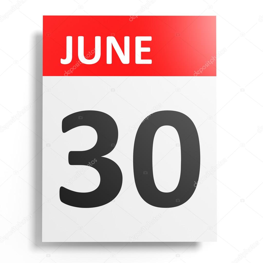 Calendar on white background. 30 June. 