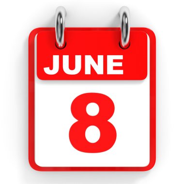 Takvim beyaz arka plan üzerinde. 8 Haziran. 