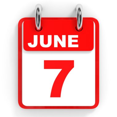 Takvim beyaz arka plan üzerinde. 7 Haziran. 