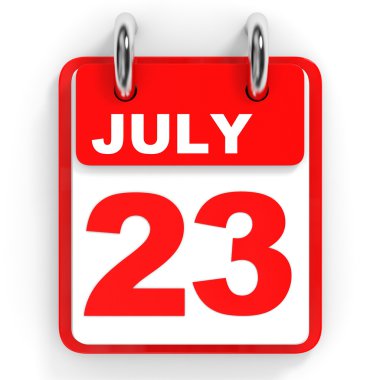 Takvim beyaz arka plan üzerinde. 23 Temmuz. 