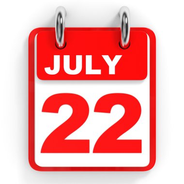 Takvim beyaz arka plan üzerinde. 22 Temmuz. 