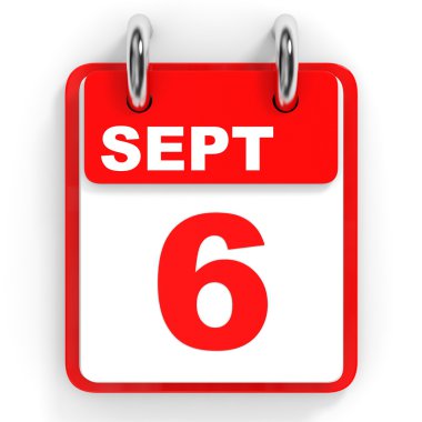 Takvim beyaz arka plan üzerinde. 6 Eylül. 