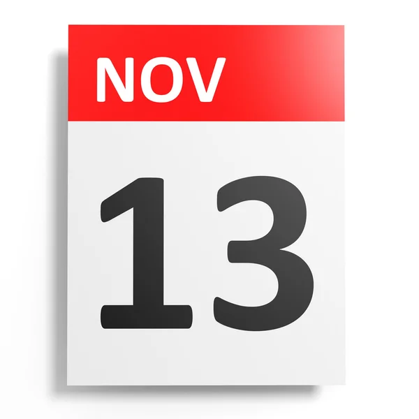 Calendario sobre fondo blanco. 13 de noviembre . — Foto de Stock