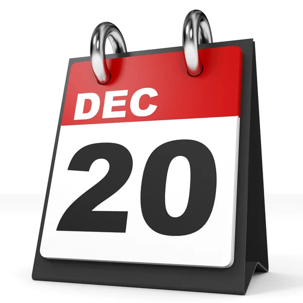 Kalendář na bílém pozadí. 20. prosince. — Stock fotografie