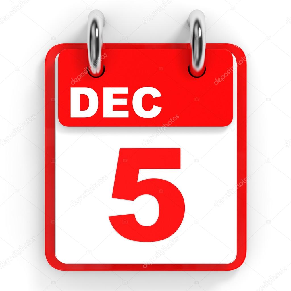 Calendar on white background. 5 December. 