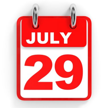 Takvim beyaz arka plan üzerinde. 29 Temmuz. 