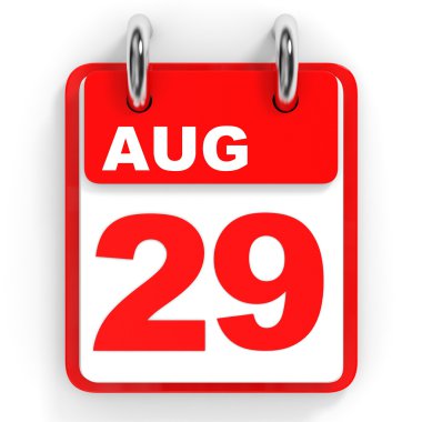 Takvim beyaz arka plan üzerinde. 29 Ağustos. 