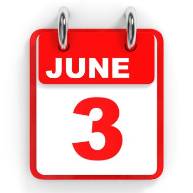 Takvim beyaz arka plan üzerinde. 3 Haziran. 