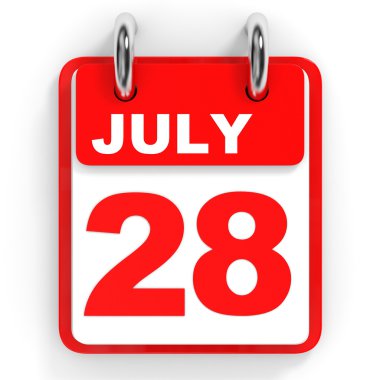 Takvim beyaz arka plan üzerinde. 28 Temmuz. 