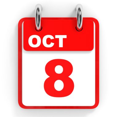 Takvim beyaz arka plan üzerinde. 8 Ekim. 