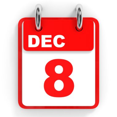 Takvim beyaz zemin üzerinde. 8 Aralık. 