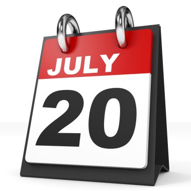 Takvim beyaz arka plan üzerinde. 20 Temmuz. 