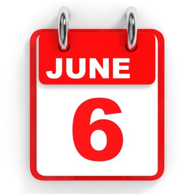 Takvim beyaz arka plan üzerinde. 6 Haziran. 