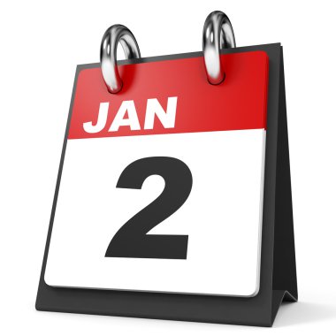 Takvim beyaz arka plan üzerinde. 2 Ocak.