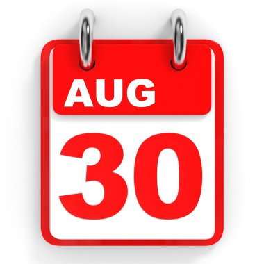 Takvim beyaz arka plan üzerinde. 30 Ağustos. 