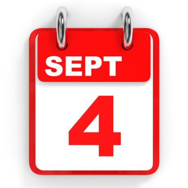 Takvim beyaz arka plan üzerinde. 4 Eylül. 