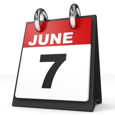 Takvim beyaz arka plan üzerinde. 7 Haziran. 