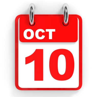 Takvim beyaz arka plan üzerinde. 10 Ekim. 