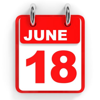Takvim beyaz arka plan üzerinde. 18 Haziran. 