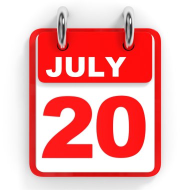 Takvim beyaz arka plan üzerinde. 20 Temmuz. 
