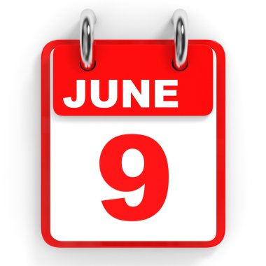 Takvim beyaz arka plan üzerinde. 9 Haziran. 