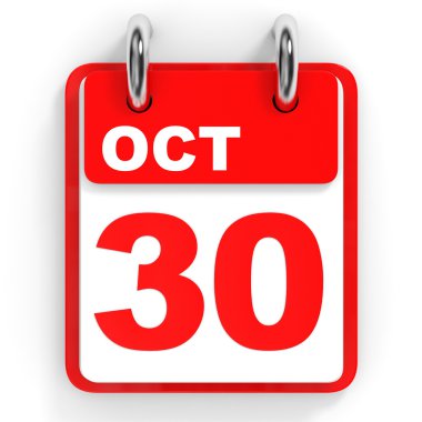 Takvim beyaz arka plan üzerinde. 30 Ekim. 