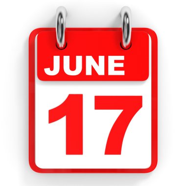 Takvim beyaz arka plan üzerinde. 17 Haziran. 