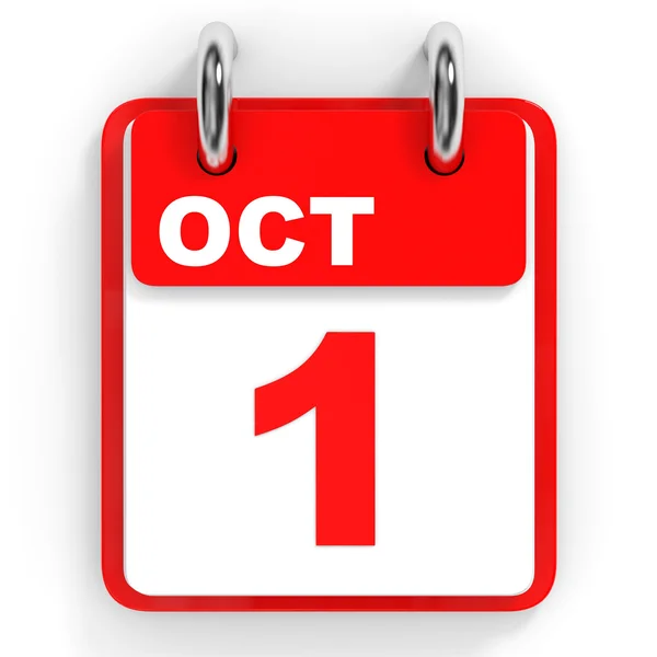 Kalendář na bílém pozadí. 1. října. — Stock fotografie