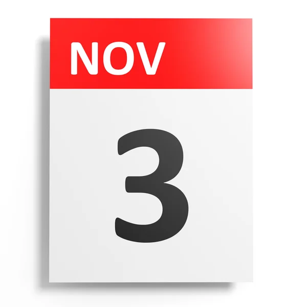 Calendario sobre fondo blanco. 3 de noviembre . — Foto de Stock