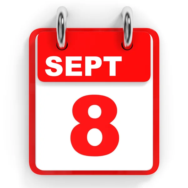 Kalender auf weißem Hintergrund. 8. September. — Stockfoto