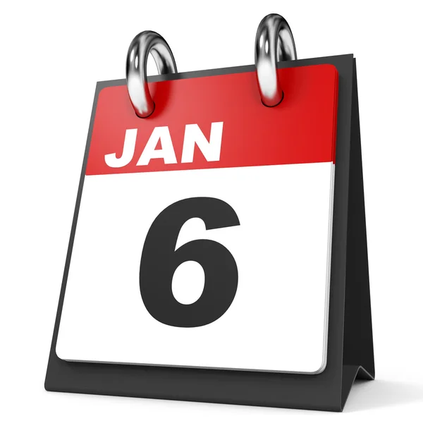 Календар на білому тлі. 6 січня . — стокове фото