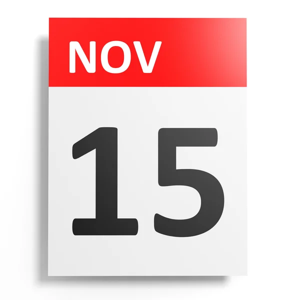 Calendario su sfondo bianco. 15 novembre . — Foto Stock