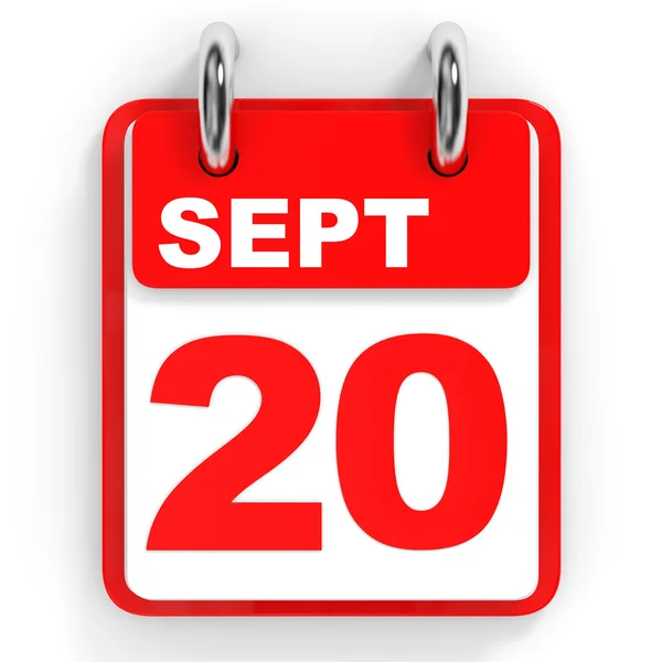 Kalender auf weißem Hintergrund. 20. September. — Stockfoto