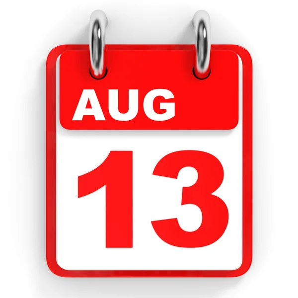 Calendario su sfondo bianco. 13 agosto . — Foto Stock