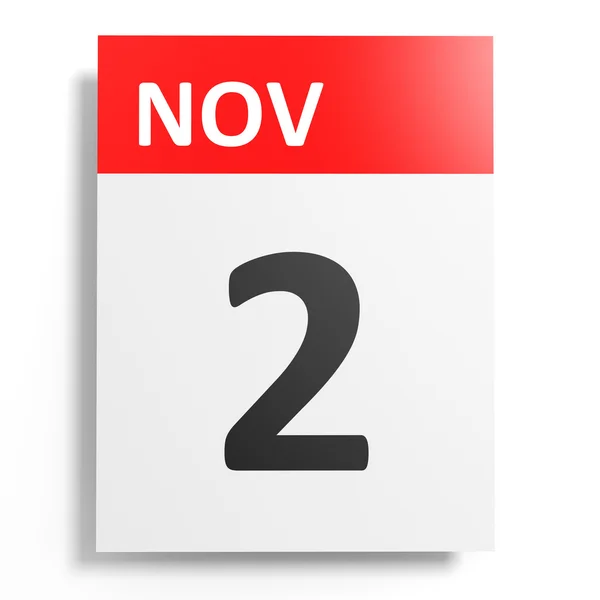 Calendario sobre fondo blanco. 2 de noviembre . — Foto de Stock
