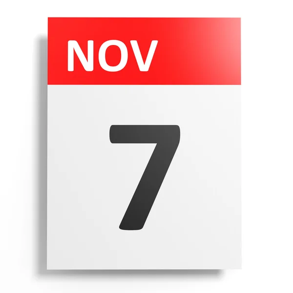 Kalendarz na białym tle. 7 listopada. — Zdjęcie stockowe